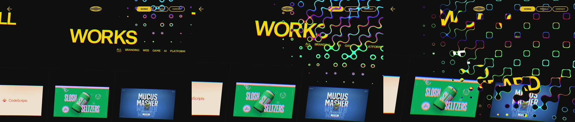 Combined screenshots showing stills at different stages of the transition